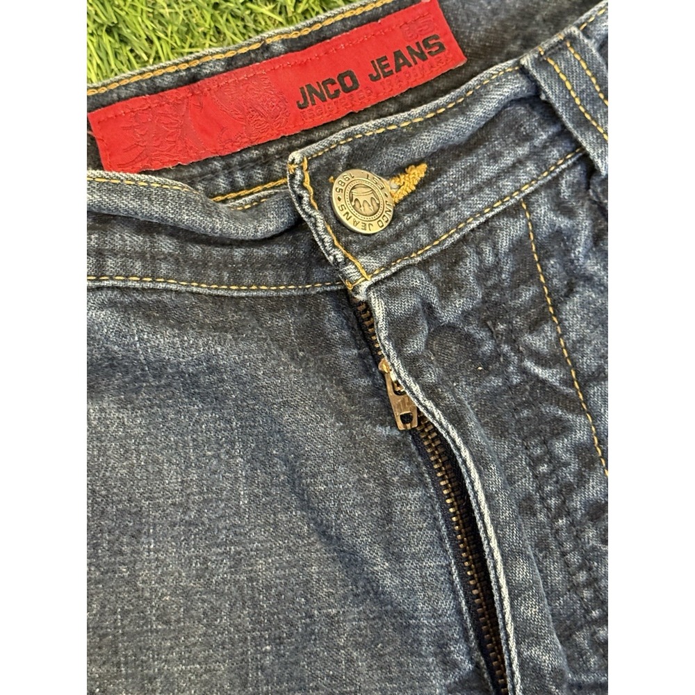 Vintage JNCO Jorts Mens 34 Dark Denim Skull Embroidered Y2K Shorts - Picture 5 of 16